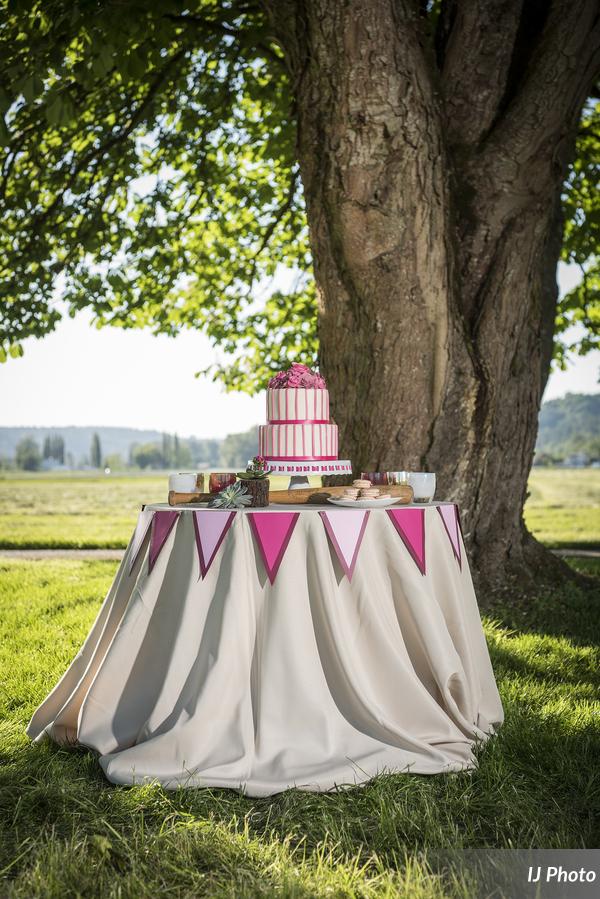 Wedding Cake set outside on a round table