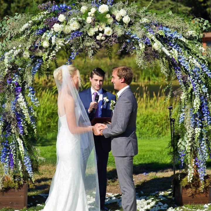 Ceremony Florals by Premier Wedding Designer Flowers b Shamay Blue and White Ceremony Floral