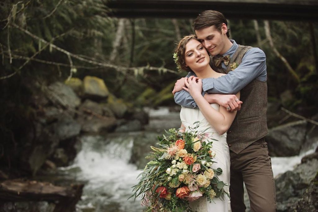 Flowers by Shamay Bridal Bouquet Pacific Northwest Wedding Waterfall